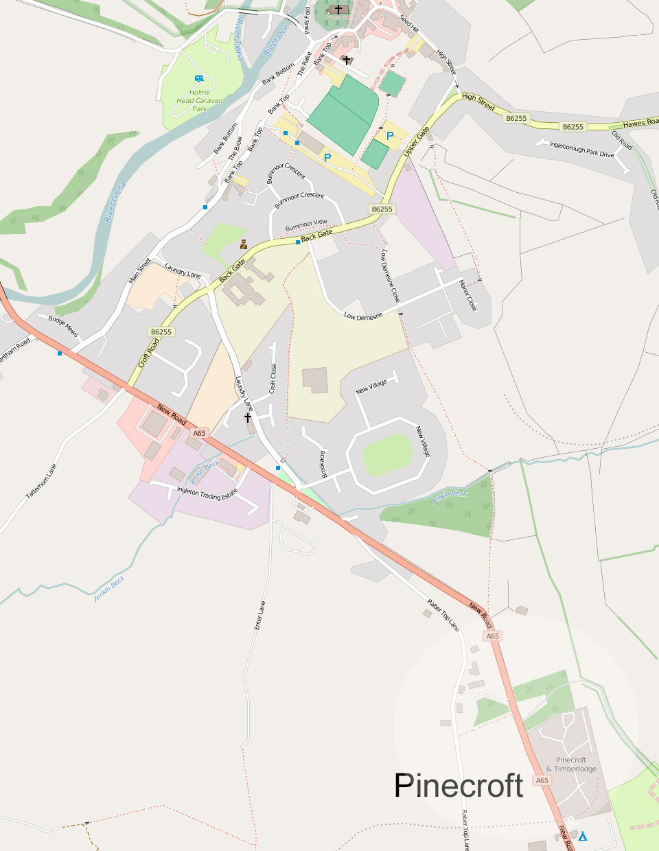 Detailed location map showing Pinecroft Lodges in Ingleton